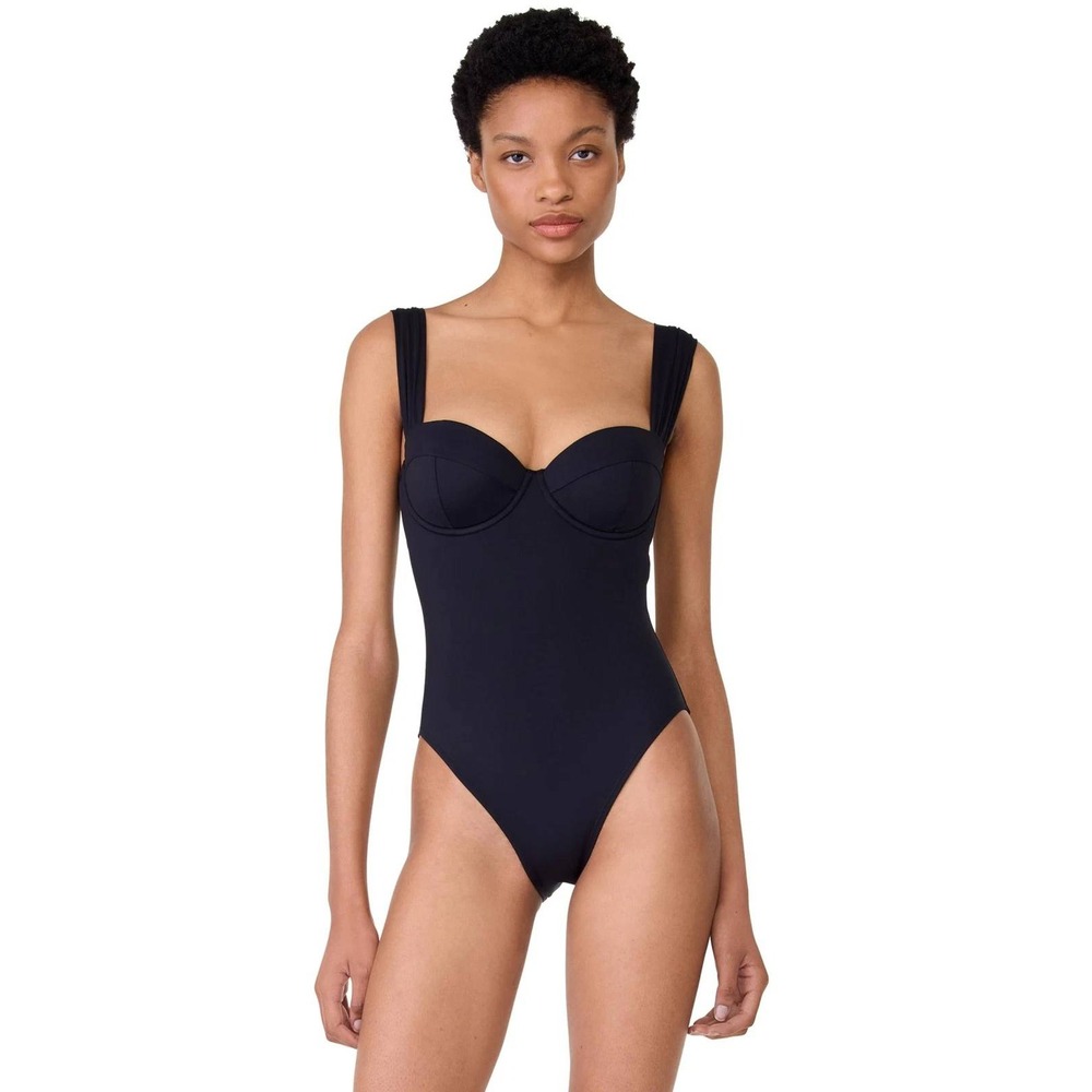 NWT Kate Spade‎ One Piece Swimsuit Women S Black Underwire Balconette Shirred